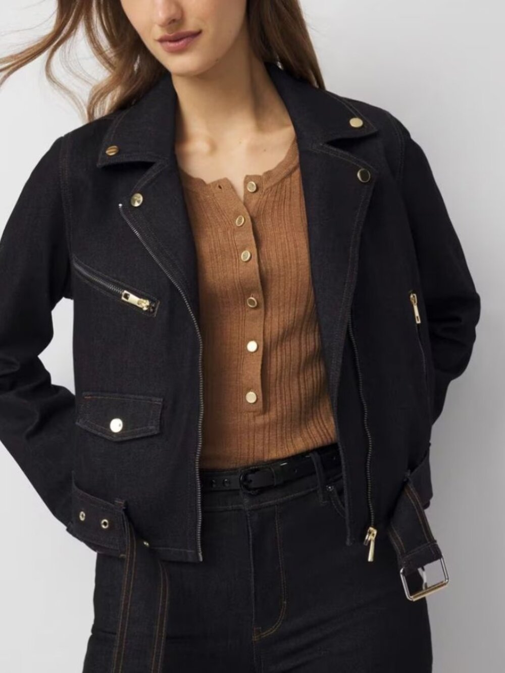 new WHITE HOUSE BLACK MARKET denim moto jacket m